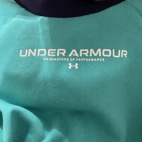 Under Armour Loose Hoodie Size Medium Raglan Cinch Hem Rival Fleece Colorblock - Picture 8 of 12